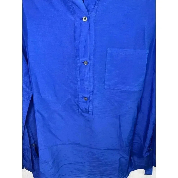 Pomandère Women's Long Sleeve Blue Blouse Size 40 Size 4 US with Front Pocket - Picture 3 of 9